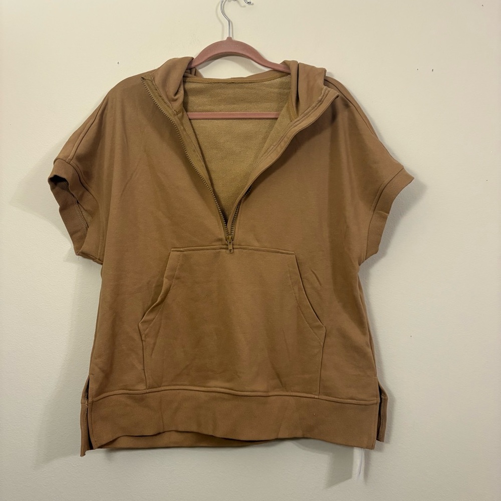 Fisoew Women's hooded Shirt women M dark khaki sweatshirt 1/2 zip cl
